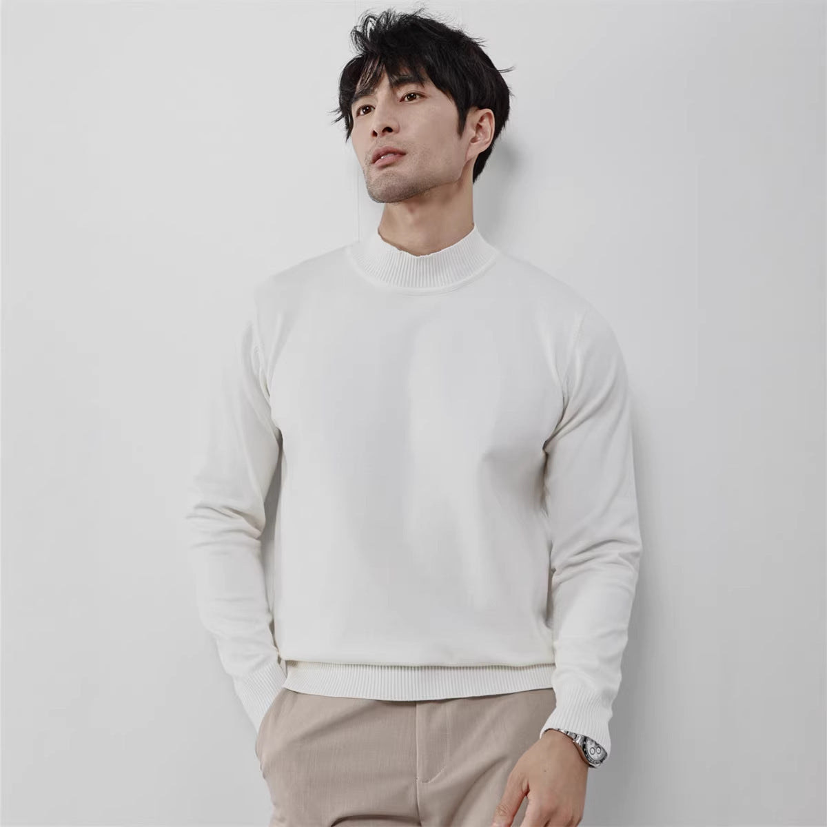 Winter New Arrival Slim-Fit Stretch Mock-Neck Knitted Sweater