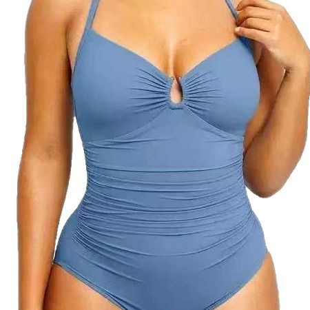 Solid Color Fashion Slim Fit Slimming One-piece Women's Double-shoulder Strap Swimsuit