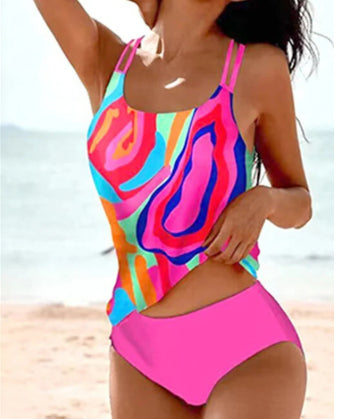 Vintage Printed Split High Waist Conservative Swimwear