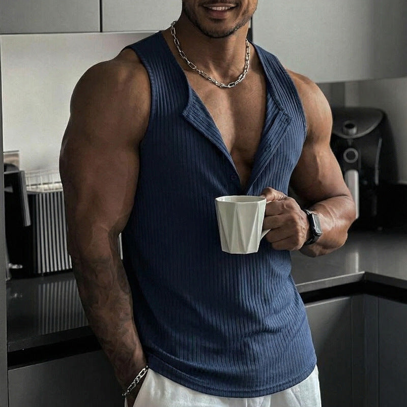 Solid-color Multi-button Sports Fitness Solid-color Vest Top